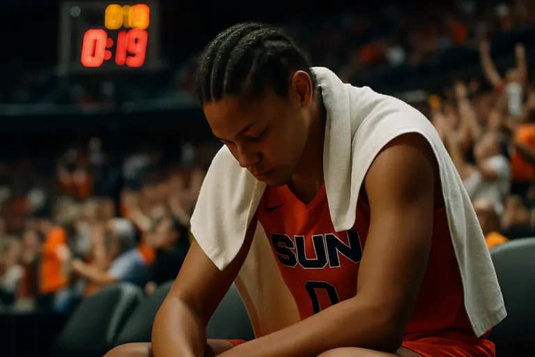 Sun players regrouping during a timeout in a difficult regular season
